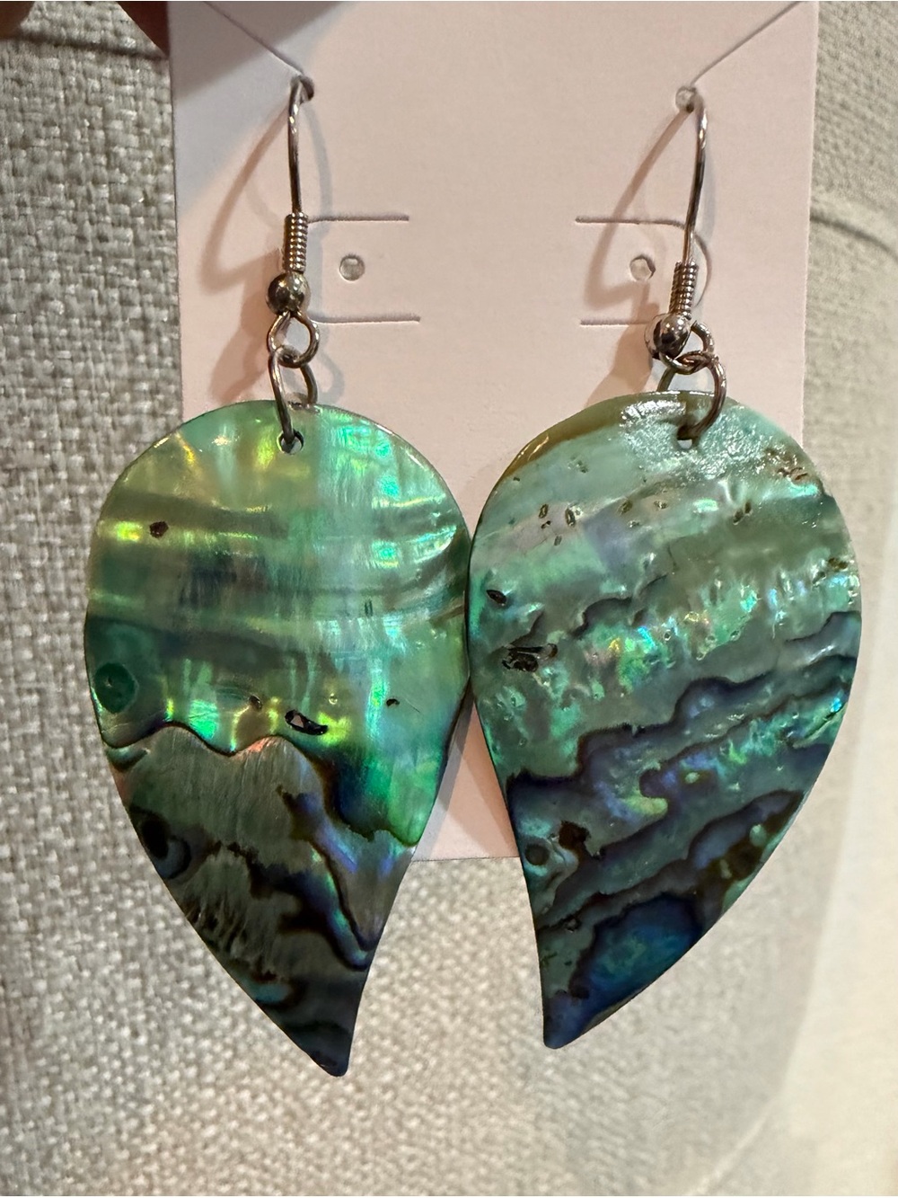 Abalone Shell Teardrop Drop Earrings - Iridescent Green